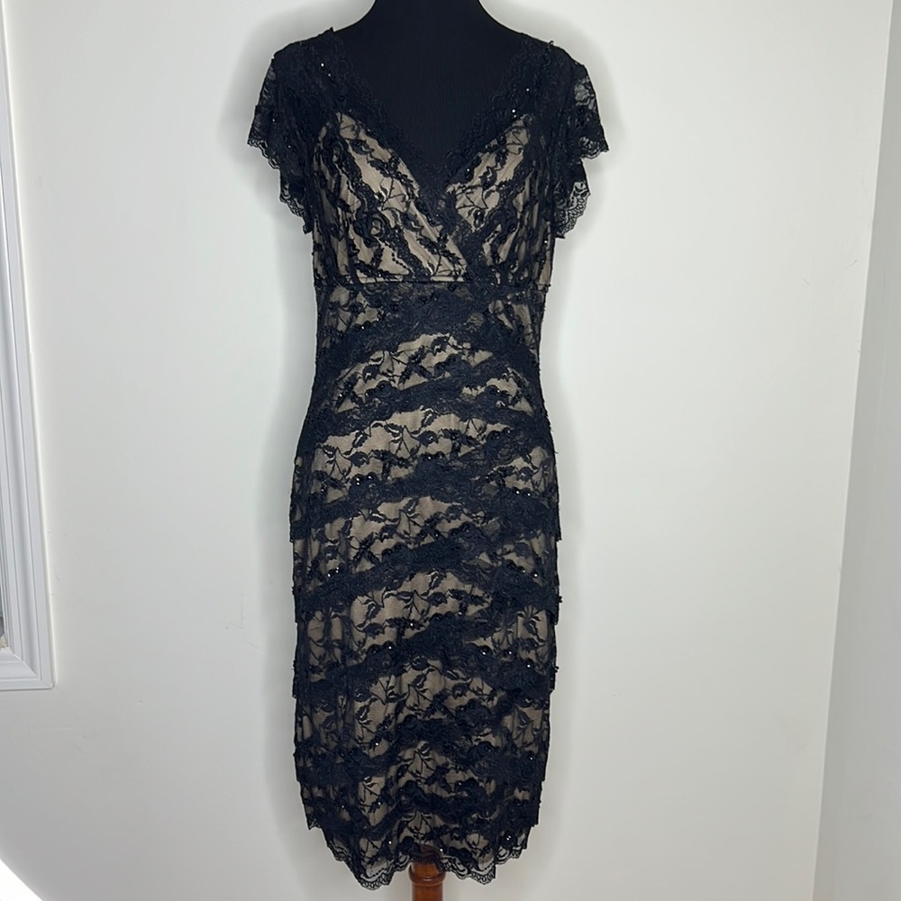 MARINA V-Neck Mesh Sequins Cocktail Evening Dress M